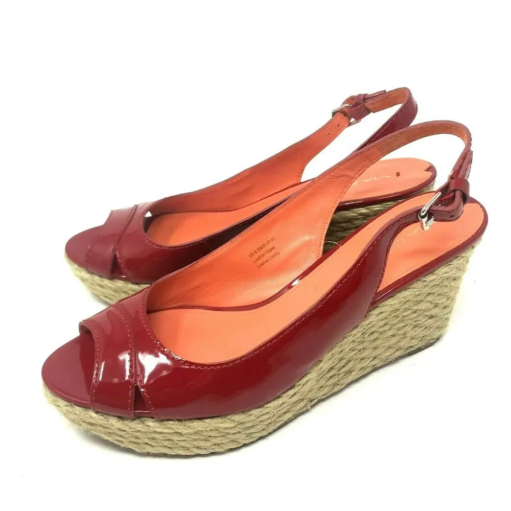 Via Spiga Shoes 8.5 Women's Espadrille Wedge Red Patent Platform‎ Slingback